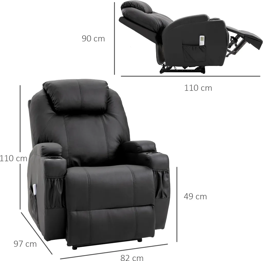 HOMCOM Massagesessel Relaxsessel Fernsehsessel Massagefunktion Liegefunktion Kunstleder Holz Metall Schaumstoff Schwarz 82 X 97 X 110 Cm 3 HOMCOM Massagesessel Relaxsessel Fernsehsessel Massagefunktion Liegefunktion Kunstleder Holz Metall Schaumstoff Schwarz 82 X 97 X 110 Cm – Bild 3