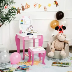 COSTWAY Kinder Schminktisch Mit Hocker, Prinzessin Frisiertisch Mit Schublade Und Abnehmbarer Spiegel, Frisierkommode Rosa, Schminkkommode Für Mädchen Von 3-7 Jahren (Pink) -VIDAXL || HOMCOM Verkäufe 004a7fa0841242ba9f15e022e1965357