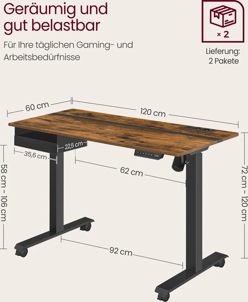 VASAGLE Höhenverstellbarer Schreibtisch Elektrisch, 60 X 120 Cm Tischoberfläche, Elektrischer Schreibtisch,Mit 2 Ladebuchsen Und 2 USB-Anschlüssen,Memory-Funktion Mit 4 Höhen DSL112X01 5 VASAGLE Höhenverstellbarer Schreibtisch Elektrisch, 60 X 120 Cm Tischoberfläche, Elektrischer Schreibtisch,Mit 2 Ladebuchsen Und 2 USB-Anschlüssen,Memory-Funktion Mit 4 Höhen DSL112X01 – Bild 5