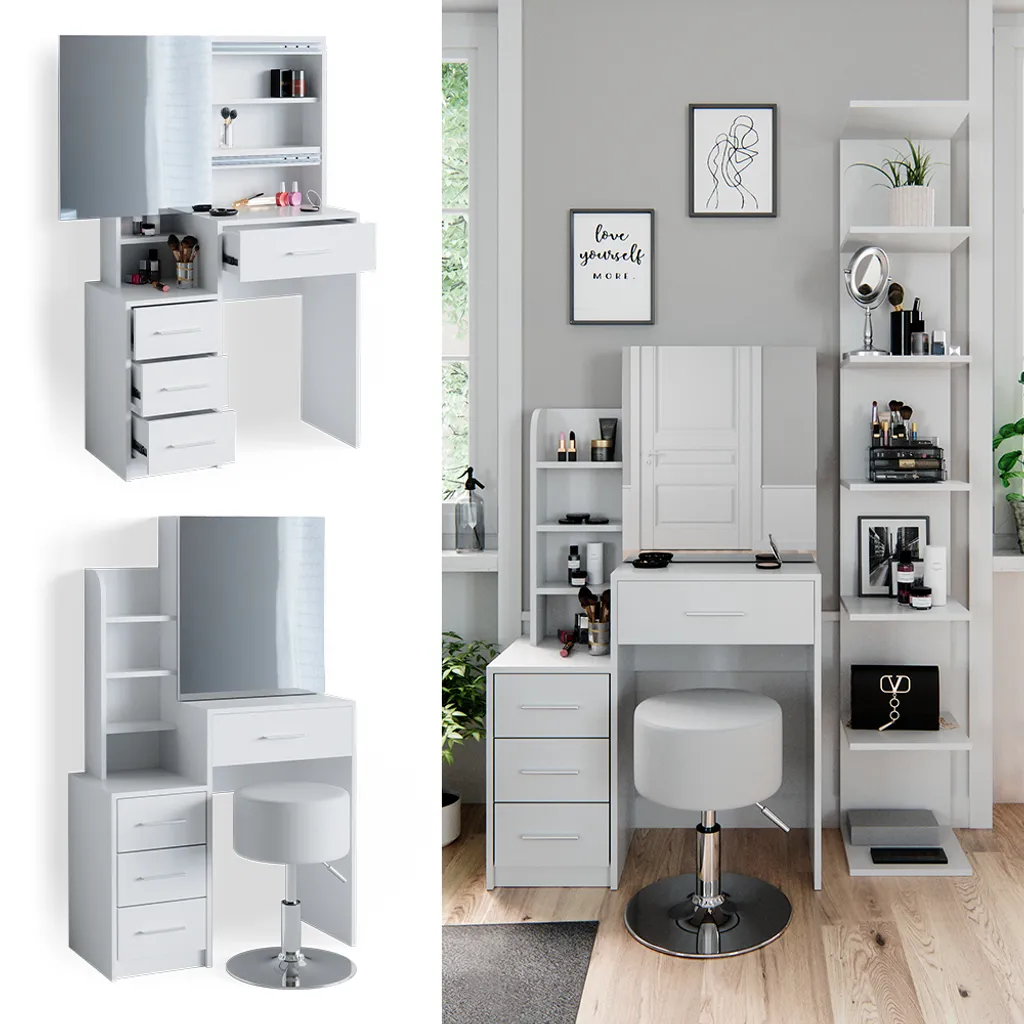 Vicco Schminktisch Frisiertisch Schminkkommode Conrada + Hocker Frisierkommode 1 Vicco Schminktisch Frisiertisch Schminkkommode Conrada + Hocker Frisierkommode