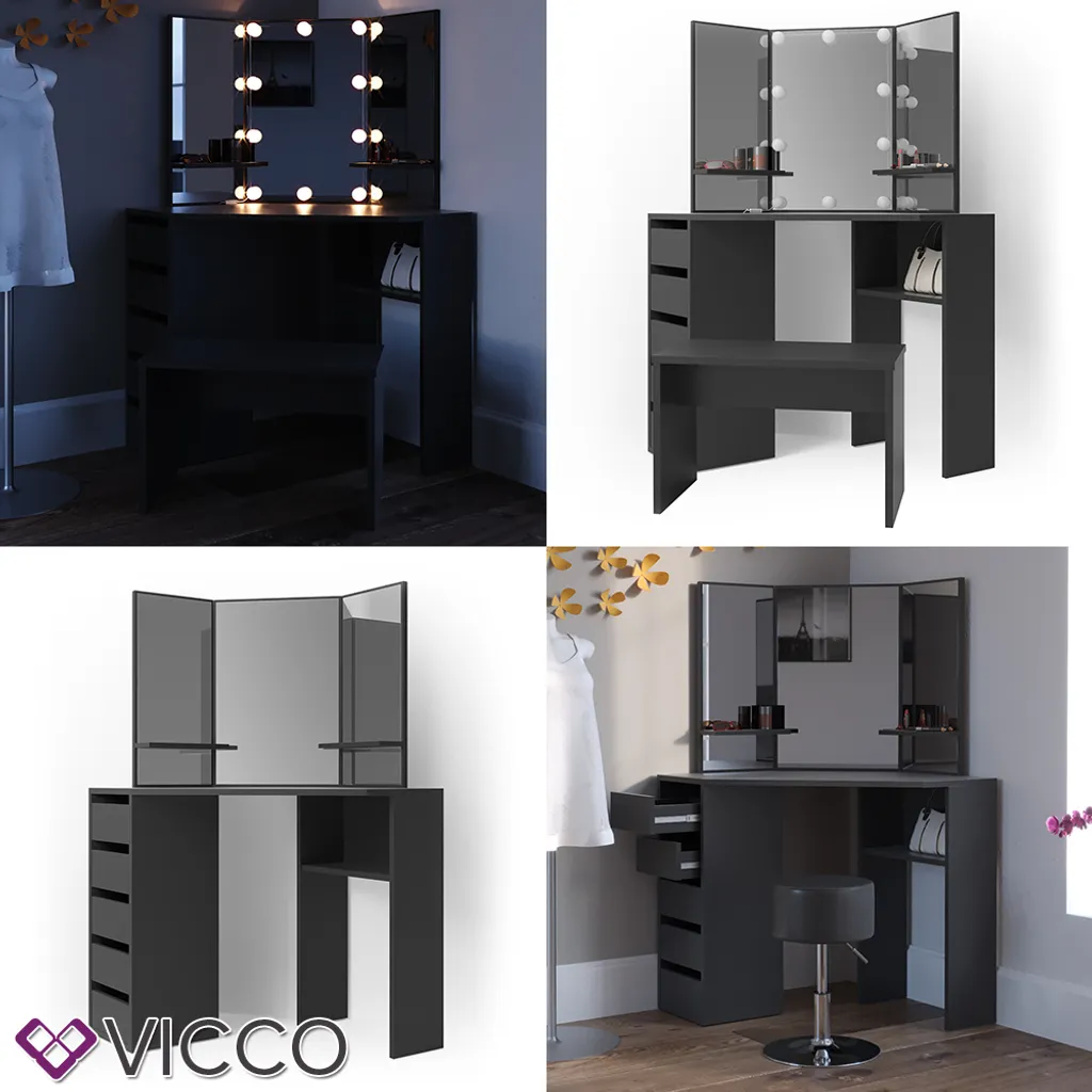 Vicco Eckschminktisch Arielle Schwarz 110 X 141,5 X 54 Cm Holzwerkstoff 7 Vicco Eckschminktisch Arielle Schwarz 110 X 141,5 X 54 Cm Holzwerkstoff – Bild 7
