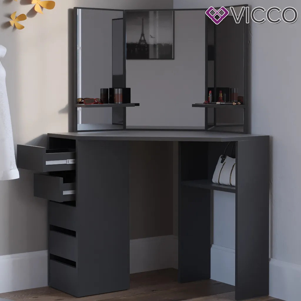 Vicco Eckschminktisch Arielle Schwarz 110 X 141,5 X 54 Cm Holzwerkstoff 5 Vicco Eckschminktisch Arielle Schwarz 110 X 141,5 X 54 Cm Holzwerkstoff – Bild 5