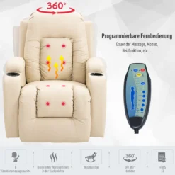 HOMCOM Massagesessel Fernsehsessel Relaxsessel TV Sessel Wärmefunktion Mit Fernbedienung Liegefunktion Und Getränkehaltern (creme) -VIDAXL || HOMCOM Verkäufe 0518f45ba0dd060623300d75da4a62fc