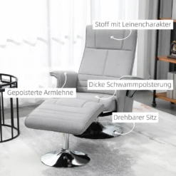 HOMCOM Massagesessel Mit Fußhocker, Relaxsessel Mit Liegefunktion, Elektrischer Fernsehsessel Mit Fernbedienung, Liegesessel Mit Leinenoptik, Stahl, Hellgrau -VIDAXL || HOMCOM Verkäufe 0521d2969987baf2670da715e80f58a7