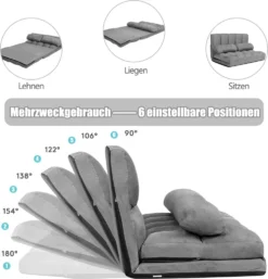 COSTWAY Schlafsofa Mit 2 Kissen, Sofabett Mit 6 Stufig Verstellbarer Rücklehne, Lazy Sofa Klappbar, Bodensofa Für Schlafzimmer, Wohnzimmer Und Balkon Grau -VIDAXL || HOMCOM Verkäufe 05cf4692c17952db5bed8ee55be66a7d