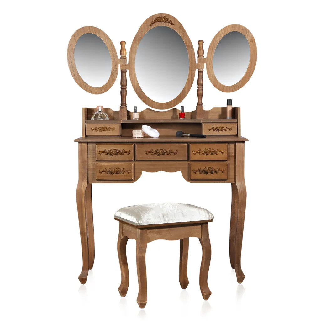Melko Schminktisch Mit DREI Spiegeln Und Einem Hocker Im Shabby Chic BZW. Vintage-Look Mit Viel Stauraum, 105 X 40 X 144,5 Cm, Braun 1 Melko Schminktisch Mit DREI Spiegeln Und Einem Hocker Im Shabby Chic BZW. Vintage-Look Mit Viel Stauraum, 105 X 40 X 144,5 Cm, Braun
