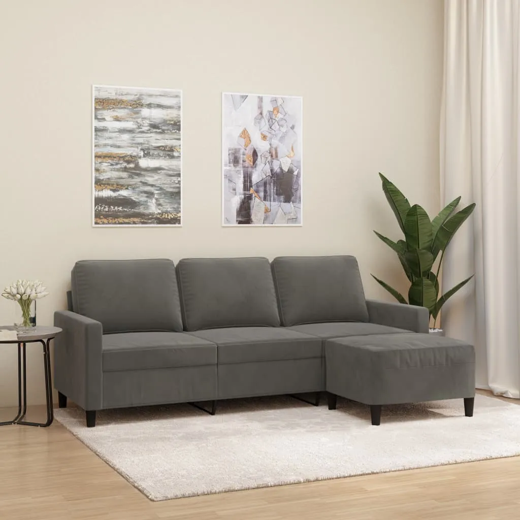 VidaXL 3-Sitzer-Sofa Mit Hocker Dunkelgrau 180 Cm Samt 2 VidaXL 3-Sitzer-Sofa Mit Hocker Dunkelgrau 180 Cm Samt – Bild 2