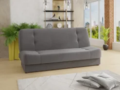 Schlafsofa Sena - Sofa Mit Schlaffunktion Und Bettkasten, Velours Stoff, Bettsofa Mit Bonell-Federkern, Couch (Grau (Manila 16))