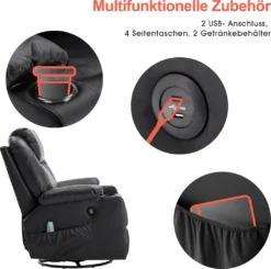 MCombo Leder Massagesessel Fernsehsessel Relaxsessel Dreh Schaukel Heizung USB Manuell Verstellbar Echtleder 7050BK -VIDAXL || HOMCOM Verkäufe 0a6cd2f52099811552b009f9caec798d