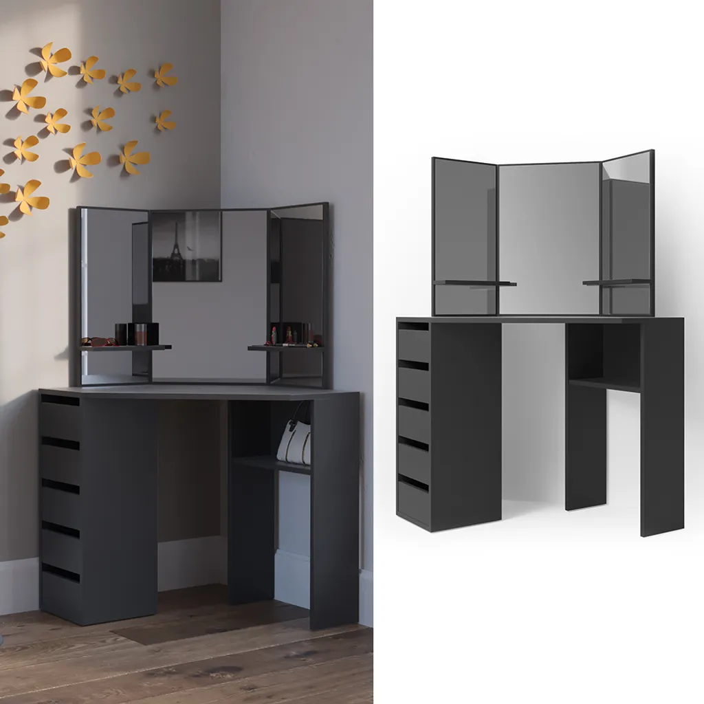Vicco Eckschminktisch Arielle Schwarz 110 X 141,5 X 54 Cm Holzwerkstoff 1 Vicco Eckschminktisch Arielle Schwarz 110 X 141,5 X 54 Cm Holzwerkstoff