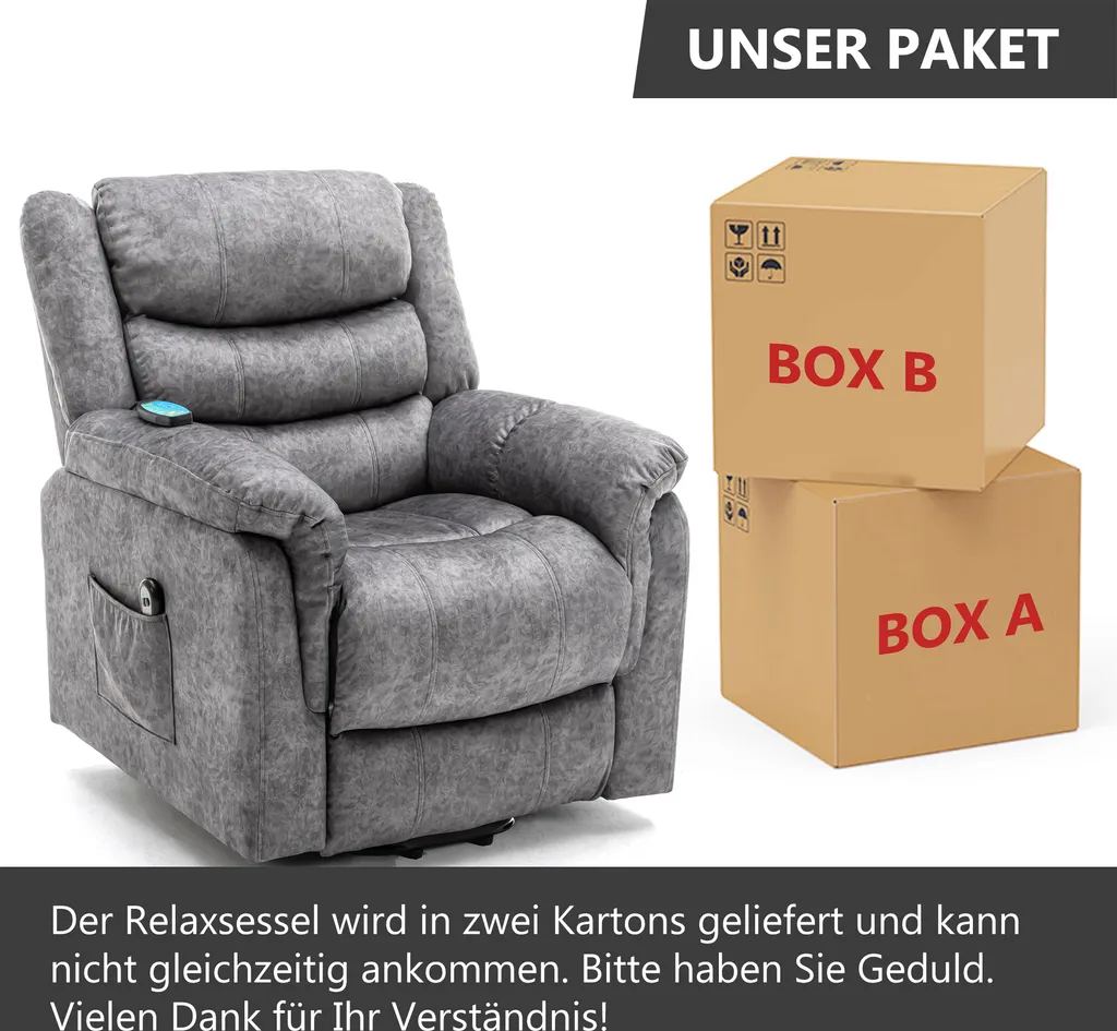 Merax Elektrisch Aufstehhilfe Relaxsessel Massagesessel Mit Heizfunktion Und Vibration, Fernsehsessel Mit Liegefunktion, Grau 5 Merax Elektrisch Aufstehhilfe Relaxsessel Massagesessel Mit Heizfunktion Und Vibration, Fernsehsessel Mit Liegefunktion, Grau – Bild 5