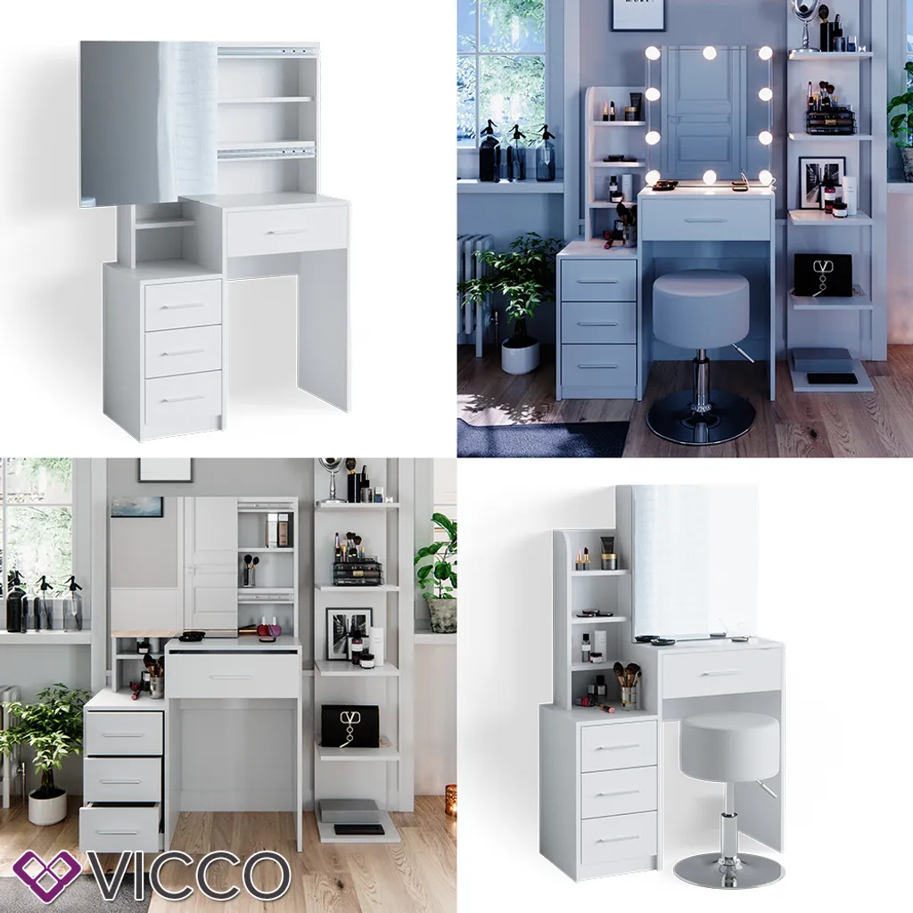 Vicco Schminktisch Frisiertisch Schminkkommode Conrada + Hocker Frisierkommode 8 Vicco Schminktisch Frisiertisch Schminkkommode Conrada + Hocker Frisierkommode – Bild 8