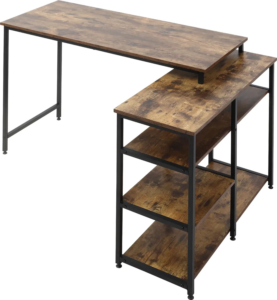 HOMCOM Eckschreibtisch Winkelschreibtisch PC-Tisch Computertisch Bürotisch Regal Schublade L-Form Spanplatte Metall Rustikales Braun 135 X 90 X 79 Cm 1 HOMCOM Eckschreibtisch Winkelschreibtisch PC-Tisch Computertisch Bürotisch Regal Schublade L-Form Spanplatte Metall Rustikales Braun 135 X 90 X 79 Cm