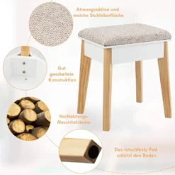 COSTWAY Schminktisch Mit Gepolstertem Hocker, Frisiertisch Set Mit Kiefernbeinen, Make-up Tisch Mit 3 Schubladen, Frisierkommode Weiß, Kosmetiktisch Mit Einstellbarem Spiegel -VIDAXL || HOMCOM Verkäufe 0fc0c4c32ed1c736f63bc77674c6ec1b
