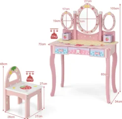 COSTWAY Kinder Schminktisch Set, Prinzessin Frisiertisch Mit Klappbarem Spiegel, Schminkhocker Und 3 Schubladen, Make-up Schminktisch Frisierkommode Für Kinder Mädchen (Pink) 11 COSTWAY Kinder Schminktisch Set, Prinzessin Frisiertisch Mit Klappbarem Spiegel, Schminkhocker Und 3 Schubladen, Make-up Schminktisch Frisierkommode Für Kinder Mädchen (Pink) -VIDAXL || HOMCOM Verkäufe 0febd18732f189768cfe38de9986031f