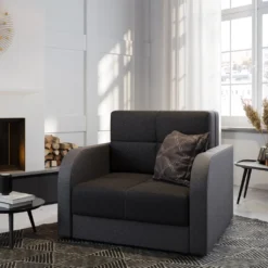 Selsey Schlafsofa MELANA - 1-Sitzer Sofa In Schwarz / Dunkelgrau Mit Schlaffunktion Und Bettkasten, 102 Cm Breit