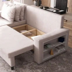 Selsey Ecksofa MERIEN - Schlafcouch In Hellbeige Mit Ottomane, Bettkasten Und Integriertem Regal, 230 Cm Breit -VIDAXL || HOMCOM Verkäufe 11026565220e2043c93071311e23b0a1