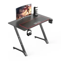 Pro-Tec Gaming Tisch Oakland 100 X 60 Cm Computertisch Mit Getränkehalter Kopfhörerhaken Controller-Ständer XXL-Mousepad Schreibtisch Bis Max. 80 Kg Stahlgestell Schwarz