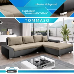 FURNIX Ecksofa TOMMASO Sofa Mit Schlaffunktion Bettkasten Und Kissen Couch Pflegeleichter Stoff L-FORM BRAUN MH84 -VIDAXL || HOMCOM Verkäufe 11989ecab430463c633ece9de4472fd9