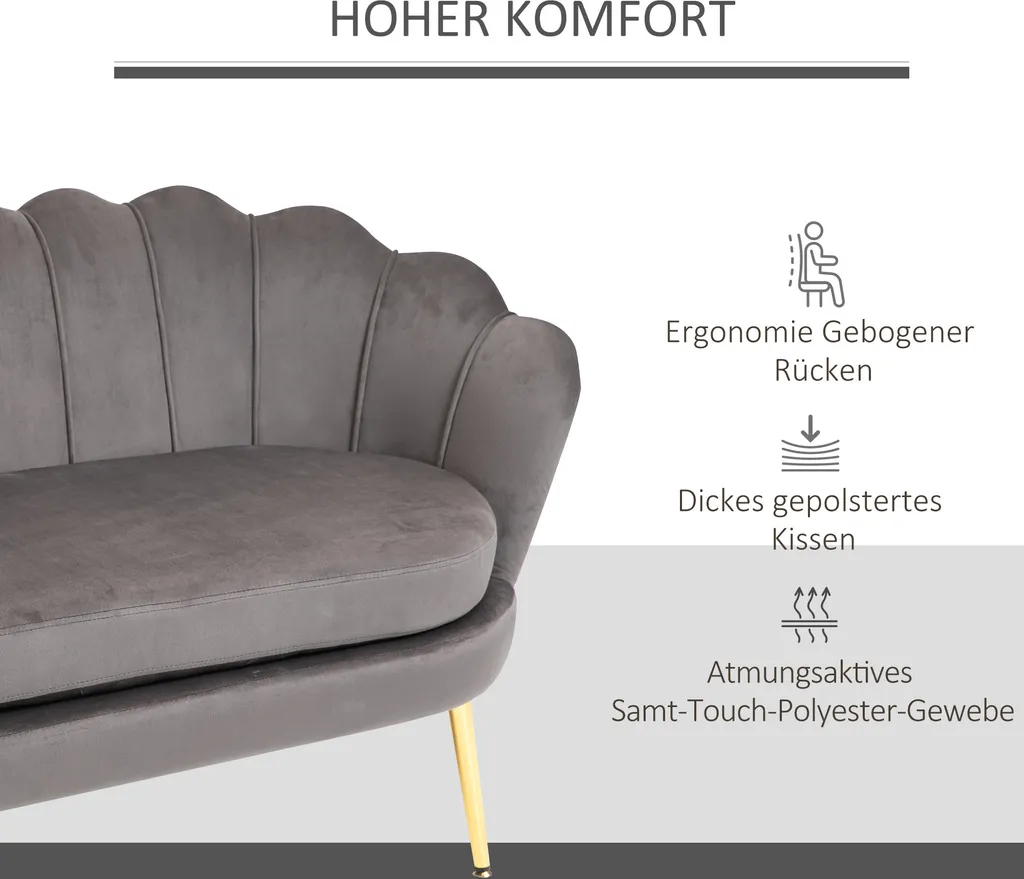 HOMCOM 2-Sitzer Stoffsofa Zweisitzer Loungesofa Mit Weichen Und Großzügigen Kissen Polstersofa Sitzmöbel Polstermöbel Designsofa Elegant Samt Polyester Grau 130 X 63 X 73 Cm 5 HOMCOM 2-Sitzer Stoffsofa Zweisitzer Loungesofa Mit Weichen Und Großzügigen Kissen Polstersofa Sitzmöbel Polstermöbel Designsofa Elegant Samt Polyester Grau 130 X 63 X 73 Cm – Bild 5