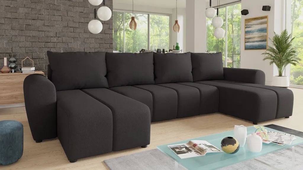 Wohnlandschaft Cleo U Mit Schlaffunktion - U-Form Couch, Ecksofa Mit Bettkasten, Couchgranitur Mit Bettfunktion, Polsterecke, Big Sofa (Schwarz (Soro 100)) 1 Wohnlandschaft Cleo U Mit Schlaffunktion - U-Form Couch, Ecksofa Mit Bettkasten, Couchgranitur Mit Bettfunktion, Polsterecke, Big Sofa (Schwarz (Soro 100))