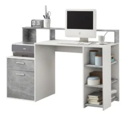 FMD 3006-001 Schreibtisch Mit Ablagemöglichkeiten In Nachbildung Weiß/Beton Light Atelier, Maße Ca. 138,5 X 92 X 53,5 Cm (BxHxT) -VIDAXL || HOMCOM Verkäufe 134349e498845845146cb3e4cf3681aa