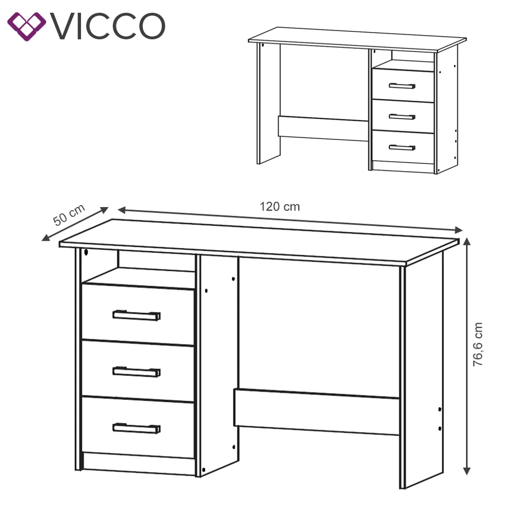 Vicco Schreibtisch Meiko Weiß 120 X 76,6 X 50 Cm Holzwerkstoff 3 Vicco Schreibtisch Meiko Weiß 120 X 76,6 X 50 Cm Holzwerkstoff – Bild 3