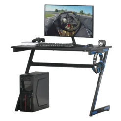 HOMCOM Computertisch Gaming Tisch PC Tisch Computer Ergonomisch Verstellbar Höhe Stahl MDF Schwarz 100L X 60B X 75H Cm