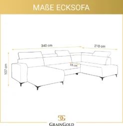 GRAINGOLD U-Form Sofa Martins - Eckcouch Mit Verstellbare Kopfstützen Und Schlaffunktion, Ottomane Links Freistehend - Ecksofa Grau -VIDAXL || HOMCOM Verkäufe 1438e72bc68f881278cb71547bfe5d7a