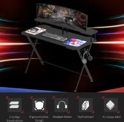 HOMCOM Gaming-Tisch Schreibtisch Mit Kopfhörerhaken Computertisch Stahl + MDF Schwarz 120 X 60 X 90 Cm -VIDAXL || HOMCOM Verkäufe 15f6dd654d09389d5bff52469bcbece7
