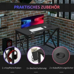 HOMCOM Computertisch Mit LED-Leuchten Monitorablage PC Tisch Gaming Tisch Mit Becherhalter E-Sport-Stil Bürotisch Mit Verstellbaren Füßen MDF Metall Schwarz 120 X 60 X 73 Cm -VIDAXL || HOMCOM Verkäufe 16b4a261da0b51326074e56488a6c3c7