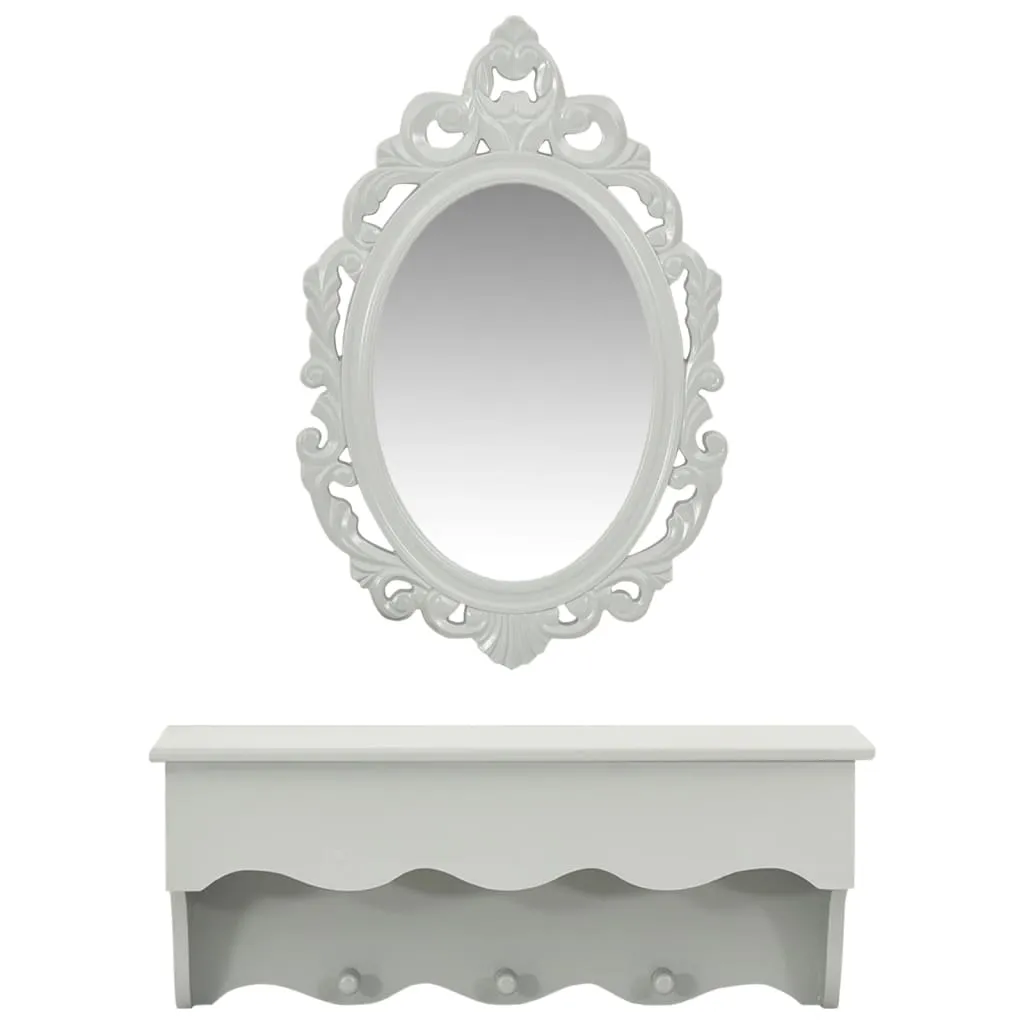 VidaXL Wandregal Mit Spiegel Und Haken Für Schlüssel & Schmuck Grau 2 VidaXL Wandregal Mit Spiegel Und Haken Für Schlüssel & Schmuck Grau – Bild 2