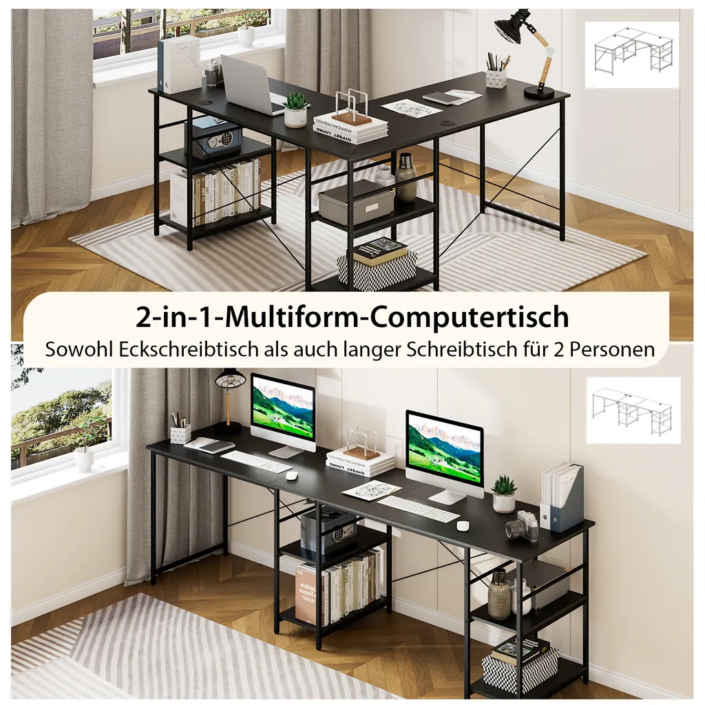 COSTWAY Schreibtisch L-Form, Reversibler Eckschreibtisch Mit 4 Ablagen, Ecktisch Mit 3 Kabellöchern, Gaming Computertisch Bürotisch Für Home Office, 151 X 151 X 75 Cm (Schwarz) 3 COSTWAY Schreibtisch L-Form, Reversibler Eckschreibtisch Mit 4 Ablagen, Ecktisch Mit 3 Kabellöchern, Gaming Computertisch Bürotisch Für Home Office, 151 X 151 X 75 Cm (Schwarz) – Bild 3