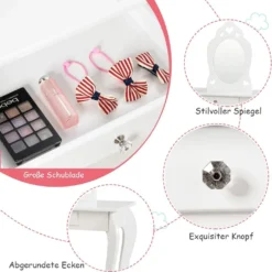 COSTWAY Kinder Schminktisch Mit Hocker, Schublade Und Abnehmbarem Spiegel Frisiertisch Holz 70x34x105cm Weiß -VIDAXL || HOMCOM Verkäufe 1738f37231af24b1d24c6c672df76d37