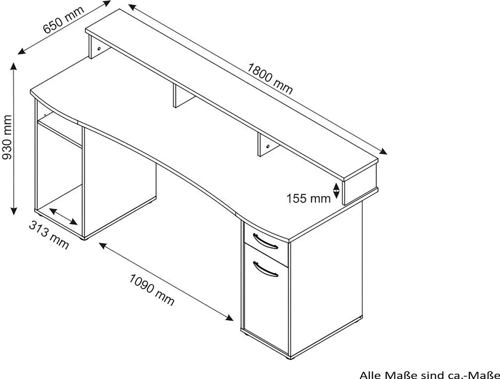 ByLIVING Schreibtisch Fantastic, 180x65 Cm, Melamin Weiß, Griffe Kunststoff Silberfarben 5 ByLIVING Schreibtisch Fantastic, 180x65 Cm, Melamin Weiß, Griffe Kunststoff Silberfarben – Bild 5