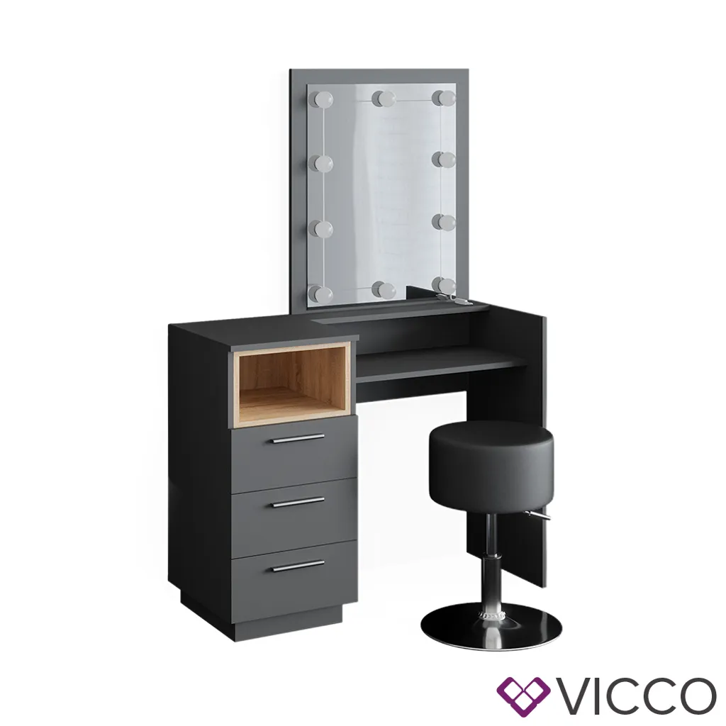 Vicco Schminktisch Frisiertisch Frisierkommode Beatrice Anthrazit LED Hocker Set 2 Vicco Schminktisch Frisiertisch Frisierkommode Beatrice Anthrazit LED Hocker Set – Bild 2