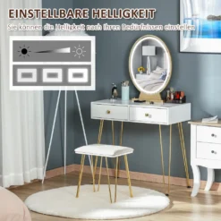 HOMCOM Schminktisch Set Frisierkommode Kosmetiktisch Mit Einstellbarer LED-Beleuchtung Spiegel Gepolsterten Hocker 2 Schubladen Und 1 Lippenstiftraster MDF Stahl Schaumstoff Weiß 80 X 40 X 136 Cm -VIDAXL || HOMCOM Verkäufe 18ad5550335d282d956208944253d9e2