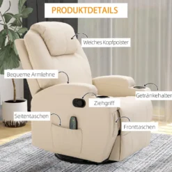 HOMCOM Massagesessel Relaxsessel Fernsehsessel Massagefunktion 5 Massage-Modi Liegefunktion Kunstleder Holz Metall Schaumstoff Cremeweiß 84 X 92 X 109 Cm -VIDAXL || HOMCOM Verkäufe 19c9fead335adafd4d63f90df5bd0567