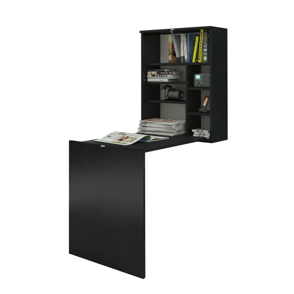 Selsey Wandschreibtisch ERION – Klappschreibtisch In Schwarz Matt Mit Wandregal, Tischplatte 71 X 54 Cm 3 Selsey Wandschreibtisch ERION – Klappschreibtisch In Schwarz Matt Mit Wandregal, Tischplatte 71 X 54 Cm – Bild 3