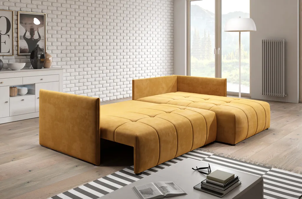 GRAINGOLD Ecksofa Ardi, Eckcouch Mit Schlaffunktion Und Bettkasten, Eckcouch In L-Form - Gelb 2 GRAINGOLD Ecksofa Ardi, Eckcouch Mit Schlaffunktion Und Bettkasten, Eckcouch In L-Form - Gelb – Bild 2