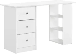 [en.casa] Schreibtisch Weiß 120x49x72cm Mit 3 Ablageflächen Und Schubladen Bürotisch Computertisch PC Tisch