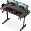 Dripex Gaming Tisch Mit LED, Ergonomischer Schreibtisch Mit Mauspad, Getränke-, Gamepad- Und Kopfhörerhalter, Kohlefaser-Desktop