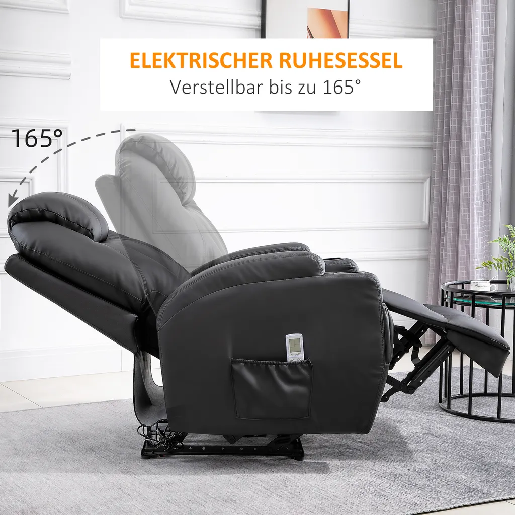 HOMCOM Massagesessel Relaxsessel Fernsehsessel Massagefunktion Liegefunktion Kunstleder Holz Metall Schaumstoff Schwarz 82 X 97 X 110 Cm 6 HOMCOM Massagesessel Relaxsessel Fernsehsessel Massagefunktion Liegefunktion Kunstleder Holz Metall Schaumstoff Schwarz 82 X 97 X 110 Cm – Bild 6