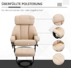 HOMCOM Relaxliege Mit Hocker 360°drehbarer Fernsehsessel Mit Liegefunktion Massagesessel Liegesessel Ergonomischer Stuhl Sessel PolyurethanCreme 76 X 80 X 102 Cm -VIDAXL || HOMCOM Verkäufe 1d0d694a8cc9a36544bfaa09bbbc134b