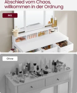 VASAGLE Schminktisch Mit Gepolstertem Hocker, Frisiertisch Mit Dreifachem Spiegel, 3 Schubladen, Haartrocknerhalter, Kosmetiktisch, Moderner Stil, Weiß RVT004W14 -VIDAXL || HOMCOM Verkäufe 1dd33922af78502f5cfa475f80bbf3ce