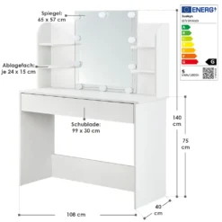 Juskys Schminktisch Bella Mit LED Beleuchtung, Spiegel, Schublade & 4 Ablagefächern - 108 X 40 X 140 Cm - Holz - Weiß - Kosmetiktisch Frisiertisch -VIDAXL || HOMCOM Verkäufe 1ed67ed669dc38bcaf0d91c19b1a5557