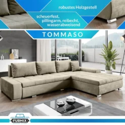 FURNIX Ecksofa TOMMASO Sofa Mit Schlaffunktion Bettkasten Und Kissen Couch Pflegeleichter Stoff GOLD BEIGE L-Form MH 04 -VIDAXL || HOMCOM Verkäufe 2179196b5835accc11637288dee9be84