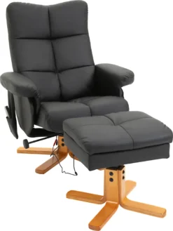 HOMCOM Massagesessel Mit Fußhocker Relaxsessel Fernsehsessel TV Sessel 145°-Neigung Kunstleder Schwarz 80 X 86 X 99 Cm