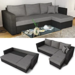 VitaliSpa Ecksofa Mit Schlaffunktion Anthrazit Hellgrau 224 X 144 X 95 Cm Webstoff