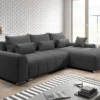 FURNIX Eckcouch LORETA Sofa L-Form Schlafsofa Couch Mit Schlaffunktion Classic Design GRAU MT 99